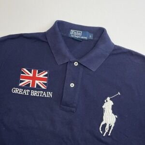 Polo Ralph Lauren Great Britain Polo Shirt Men's Large #3 Big Pony Navy Flag
